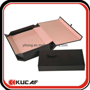 Custom Print Paper Cardboard Flat Folding Black Magnetic Gift Box with Ribbon